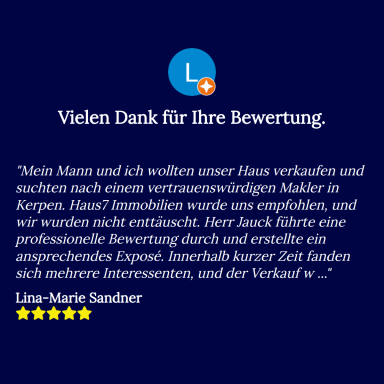 Kundenbewertungen & Erfahrungen für
Immobilienmakler Haus7 Immobilien GmbH Kerpen